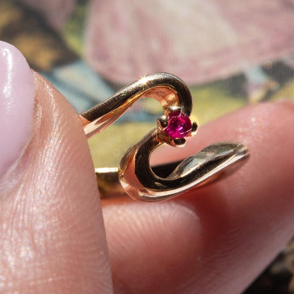 Vintage Genuine Ruby Bypass Ring - 18k Yellow Gold Electroplated - Made in USA jewelry image 1