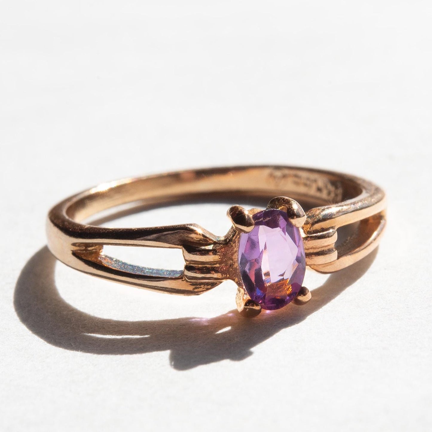 Vintage 1970s Genuine Amethyst 18k Gold Electroplated Solitaire Ring jewelry image 1