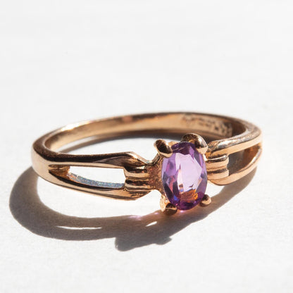 Vintage 1970s Genuine Amethyst 18k Gold Electroplated Solitaire Ring jewelry image 1