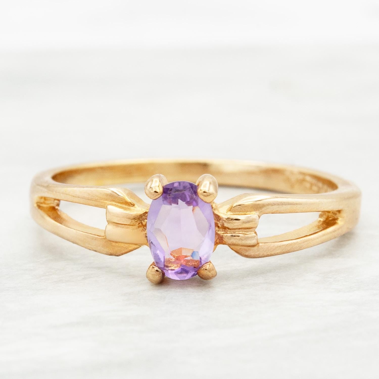 Vintage 1970s Genuine Amethyst 18k Gold Electroplated Solitaire Ring jewelry image 1