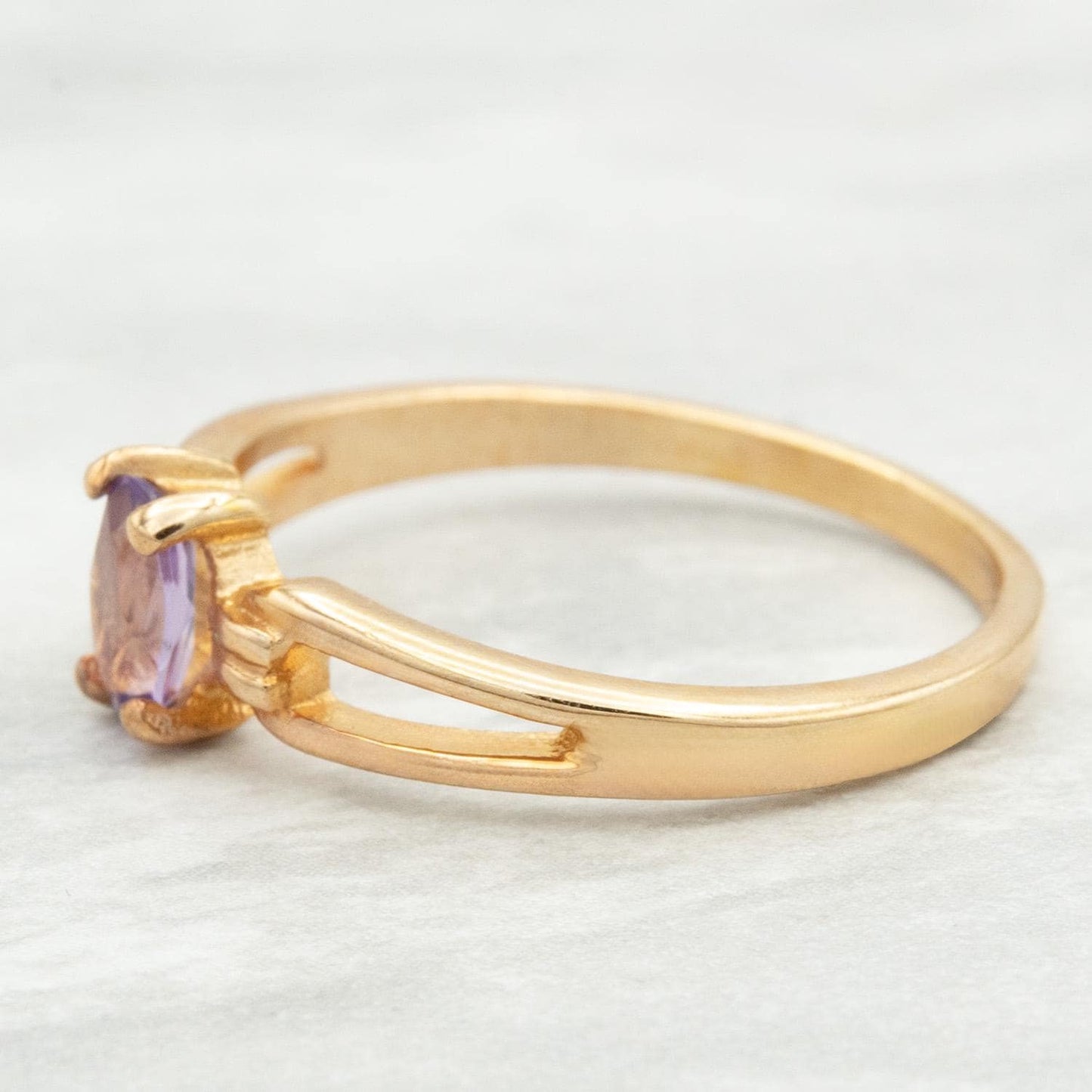 Vintage 1970s Genuine Amethyst 18k Gold Electroplated Solitaire Ring jewelry image 1