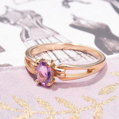 Vintage 1970s Genuine Amethyst 18k Gold Electroplated Solitaire Ring jewelry image 1
