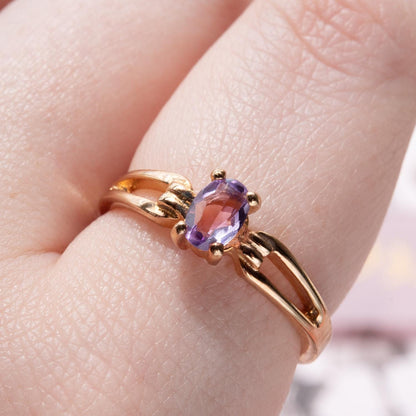 Vintage 1970s Genuine Amethyst 18k Gold Electroplated Solitaire Ring jewelry image 1
