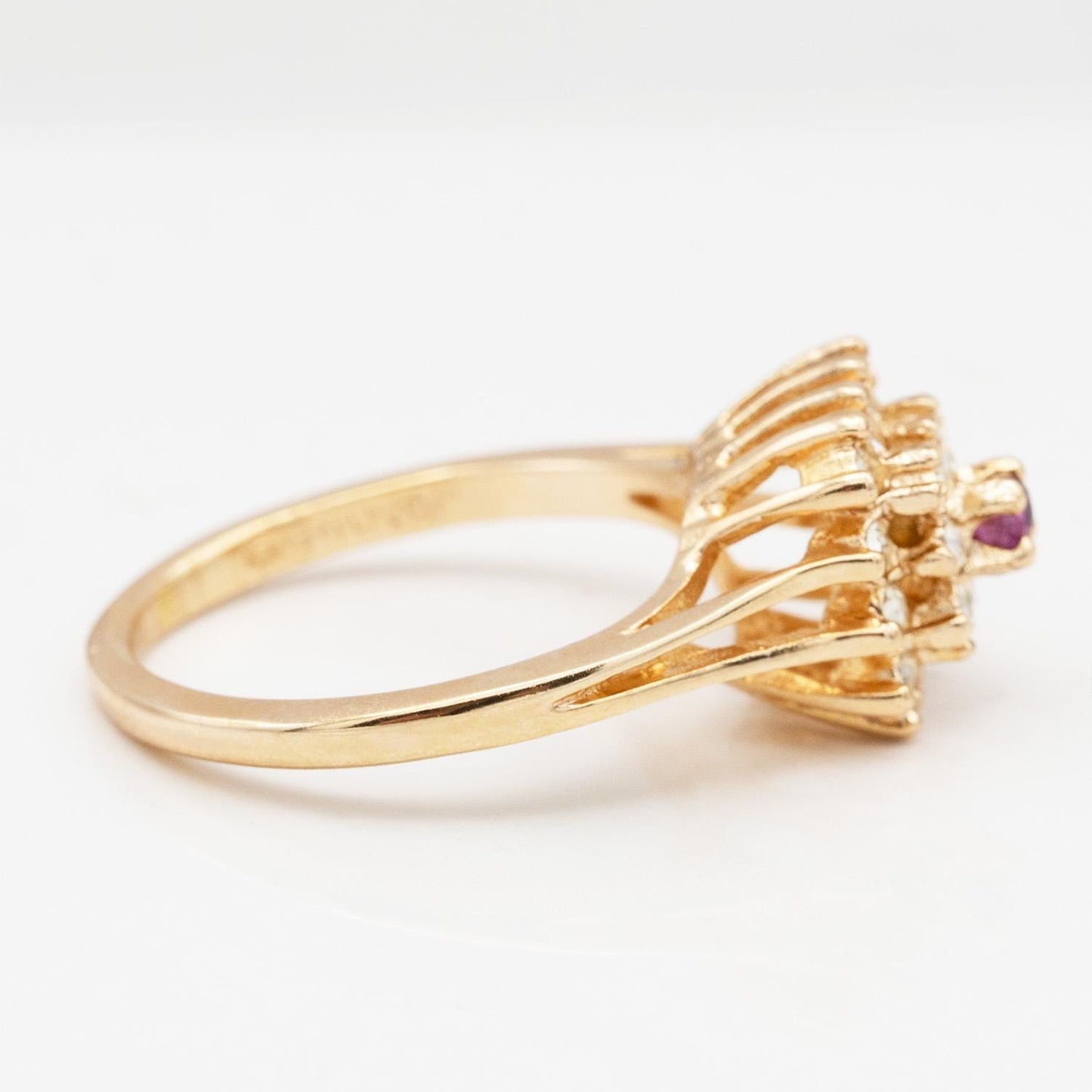 Vintage Genuine Ruby and Clear Austrian Crystal Cluster Ring – 18k Yellow Gold Electroplated jewelry image 1