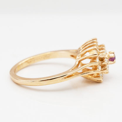 Vintage Genuine Ruby and Clear Austrian Crystal Cluster Ring – 18k Yellow Gold Electroplated jewelry image 1