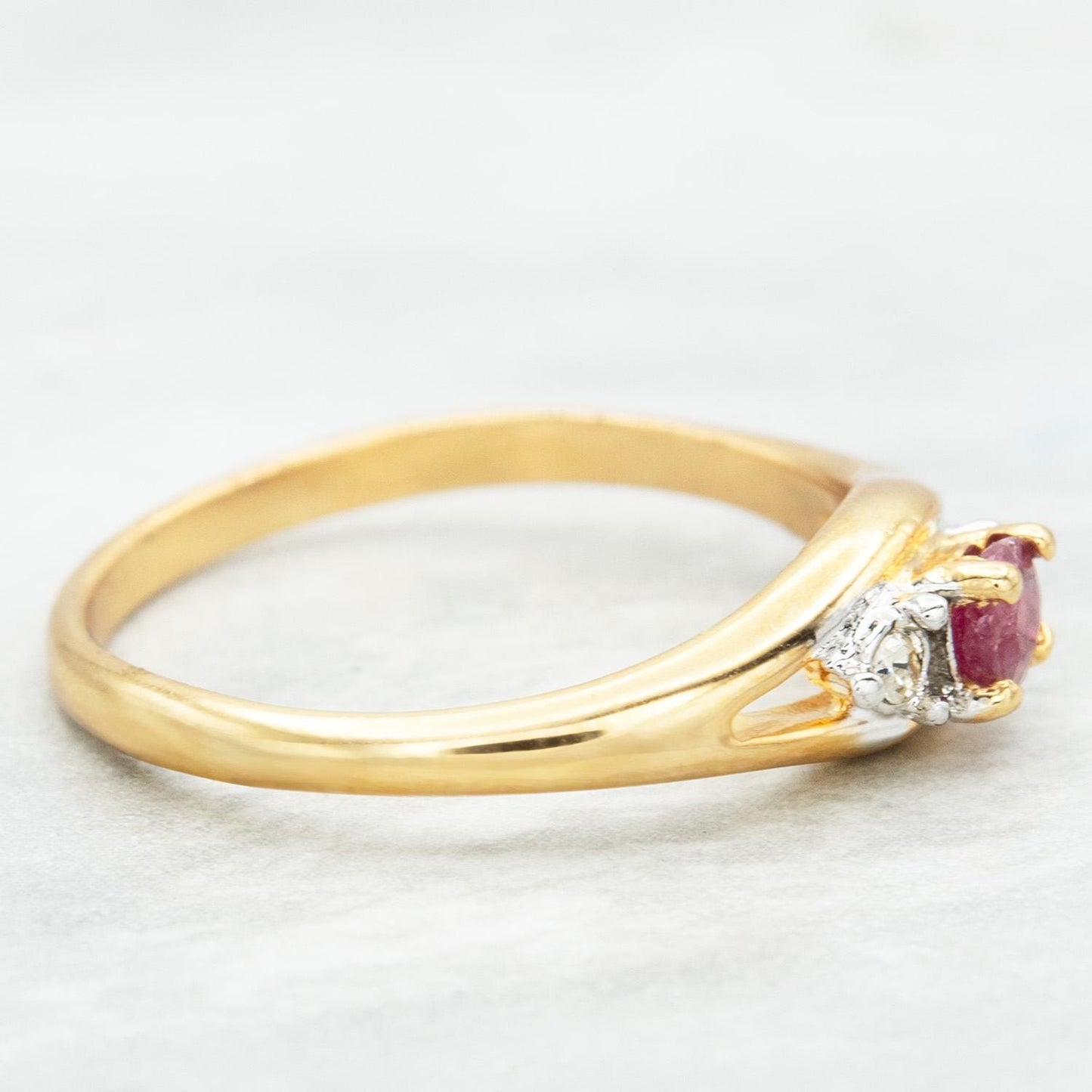 Vintage Genuine Ruby Three-Stone Ring - 18k Yellow Gold Electroplated - Made in USA jewelry image 1