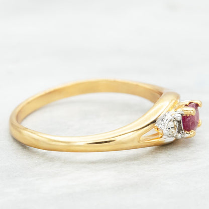 Vintage Genuine Ruby Three-Stone Ring - 18k Yellow Gold Electroplated - Made in USA jewelry image 1