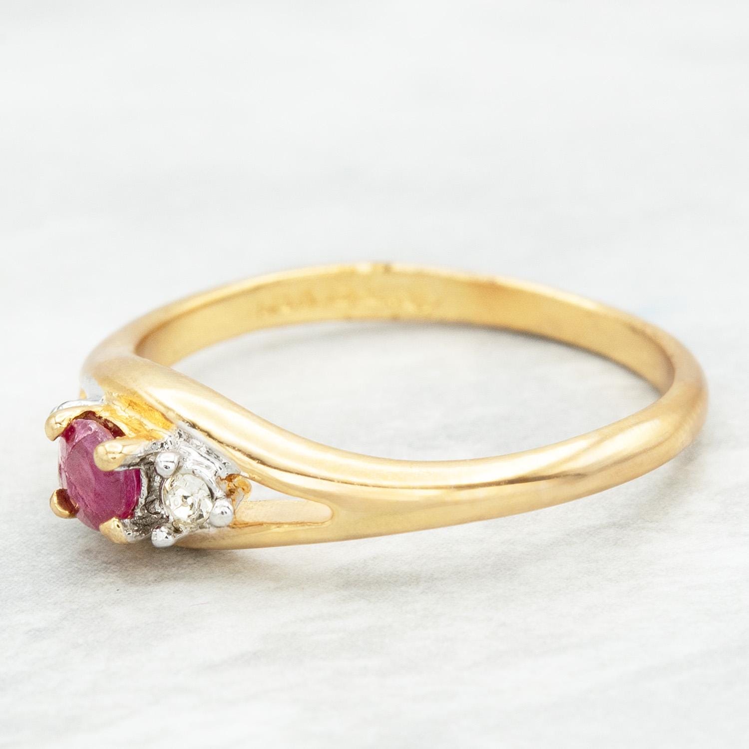 Vintage Genuine Ruby Three-Stone Ring - 18k Yellow Gold Electroplated - Made in USA jewelry image 1