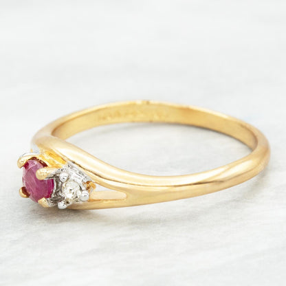 Vintage Genuine Ruby Three-Stone Ring - 18k Yellow Gold Electroplated - Made in USA jewelry image 1