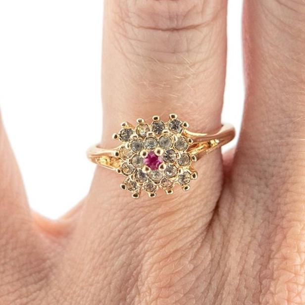 Vintage Genuine Ruby and Clear Austrian Crystal Cluster Ring – 18k Yellow Gold Electroplated jewelry image 1