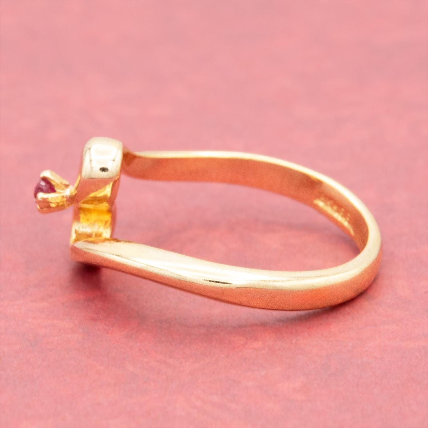 Vintage Genuine Ruby Bypass Ring - 18k Yellow Gold Electroplated - Made in USA jewelry image 1