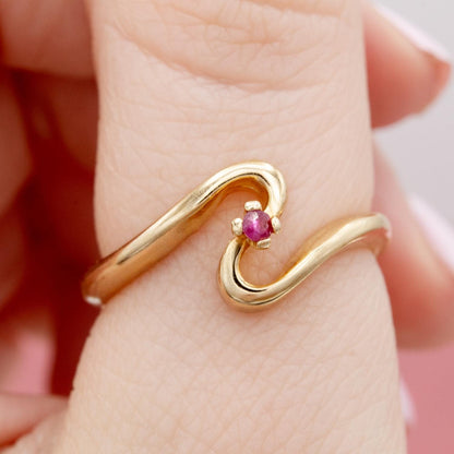 Vintage Genuine Ruby Bypass Ring - 18k Yellow Gold Electroplated - Made in USA jewelry image 1