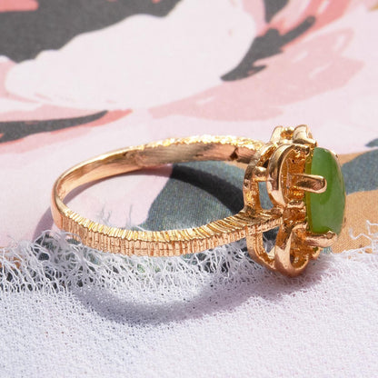 Vintage Genuine Jade Marquise Ring - 18k Gold Electroplated with Scrollwork Setting jewelry image 1