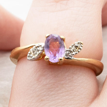 Vintage 1980s Genuine Amethyst and Clear Swarovski Crystal Ring - 18kt Gold Electroplated jewelry image 1