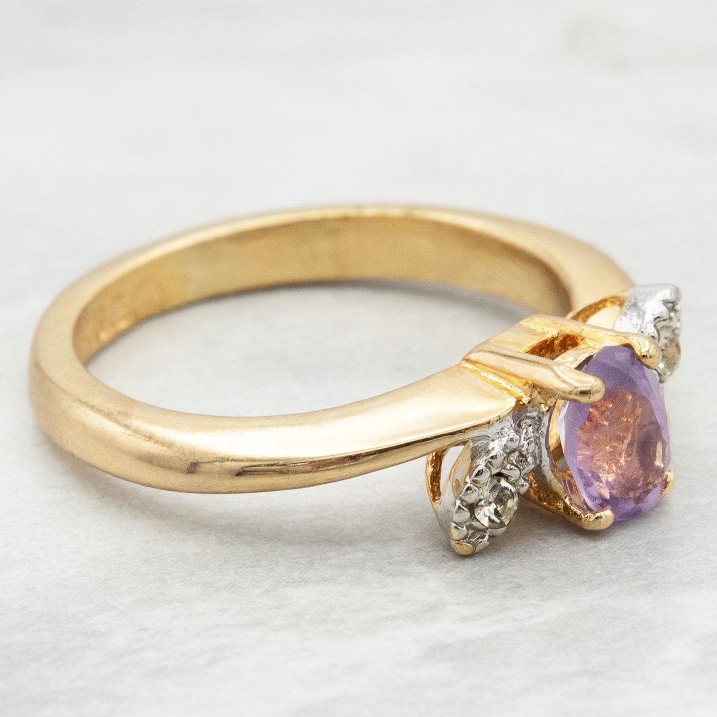 Vintage 1980s Genuine Amethyst and Clear Swarovski Crystal Ring - 18kt Gold Electroplated jewelry image 1