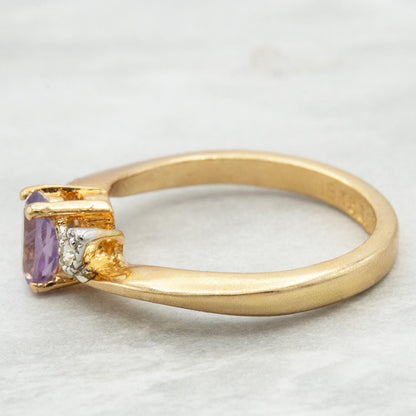 Vintage 1980s Genuine Amethyst and Clear Swarovski Crystal Ring - 18kt Gold Electroplated jewelry image 1