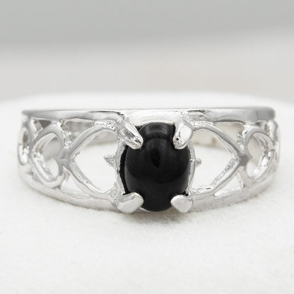 Vintage Genuine Onyx Heart Cutout Band Ring – 18k White Gold Electroplated jewelry image 1