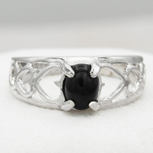Vintage Genuine Onyx Heart Cutout Band Ring – 18k White Gold Electroplated jewelry image 1