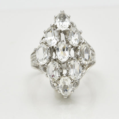 Vintage Cocktail Ring with Clear Austrian Crystals - 18k White Gold Electroplated - April Birthstone - Made in USA jewelry image 1