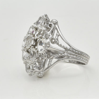 Vintage Cocktail Ring with Clear Austrian Crystals - 18k White Gold Electroplated - April Birthstone - Made in USA jewelry image 1