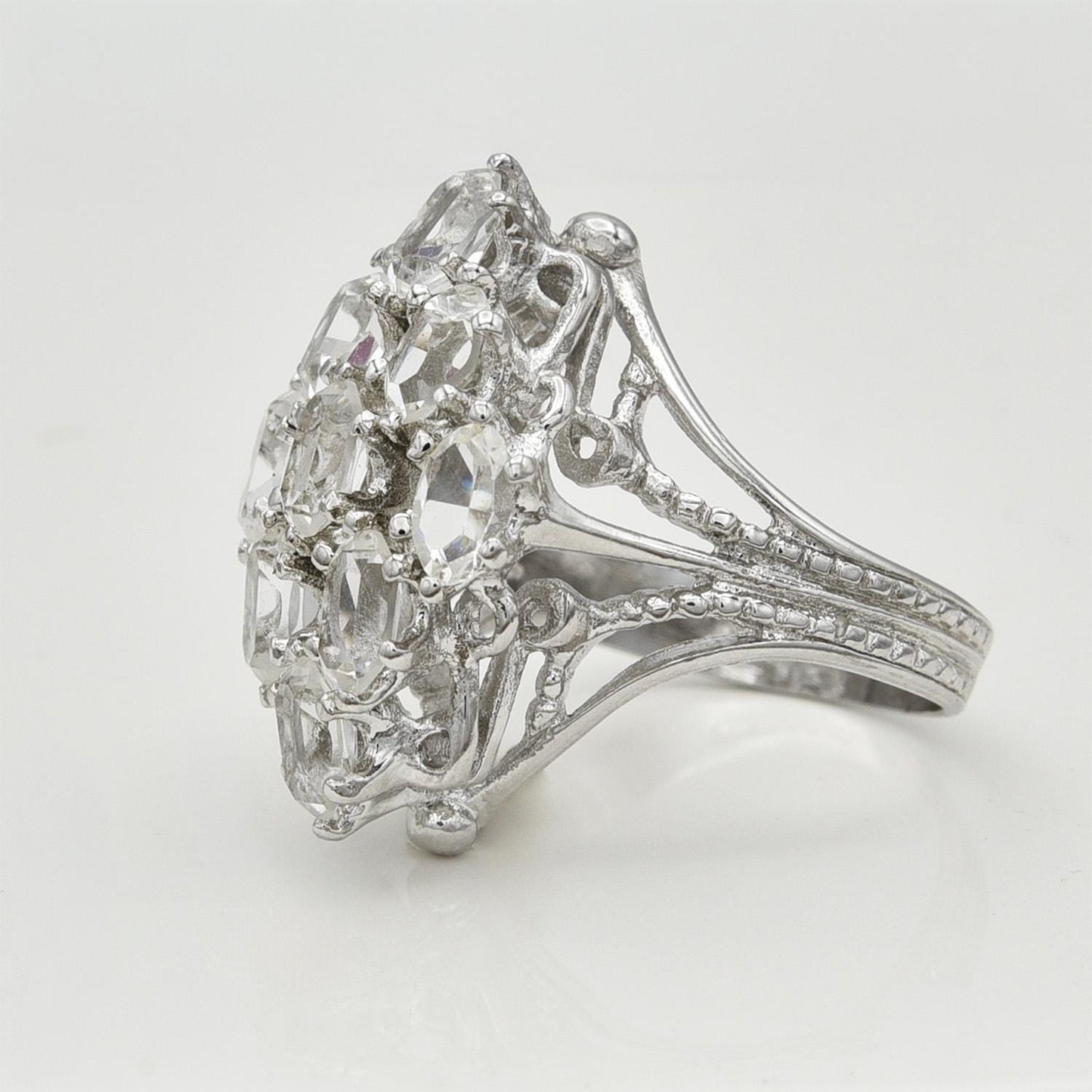 Vintage Cocktail Ring with Clear Austrian Crystals – 18K White Gold Electroplated – April Birthstone – Made in USA jewelry image 1