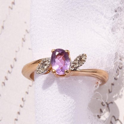 Vintage 1980s Genuine Amethyst and Clear Swarovski Crystal Ring - 18kt Gold Electroplated jewelry image 1