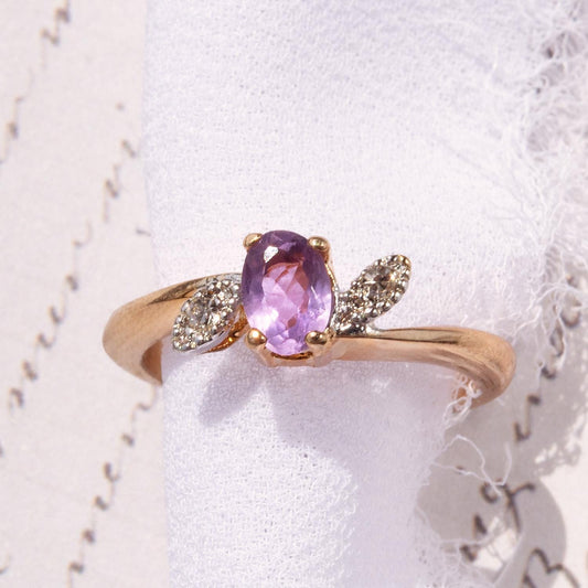 Vintage 1980s Genuine Amethyst and Clear Swarovski Crystal Ring - 18kt Gold Electroplated jewelry image 1