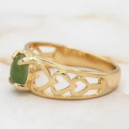 Vintage 18k Gold Electroplated Heart Cutout Band Ring with Genuine Jade jewelry image 1