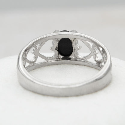 Vintage Genuine Onyx Heart Cutout Band Ring – 18k White Gold Electroplated jewelry image 1