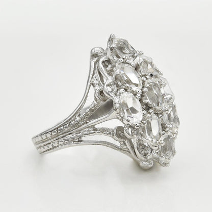 Vintage Cocktail Ring with Clear Austrian Crystals - 18k White Gold Electroplated - April Birthstone - Made in USA jewelry image 1
