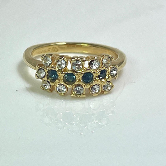 Vintage 1970s Sapphire Blue and Clear Austrian Crystal Cluster Ring - 18k Gold Electroplated - Made in USA jewelry image 1