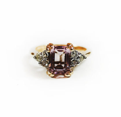 Vintage 1980s Amethyst Swarovski Crystal Ring with Clear Crystal Accents - 18k Gold Electroplated - Made in USA jewelry image 1