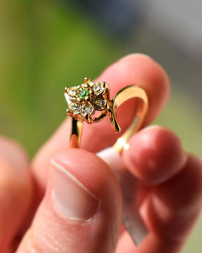 Vintage 1970s Peridot and Clear Austrian Crystal Cluster Ring - 18k Gold Electroplated jewelry image 1
