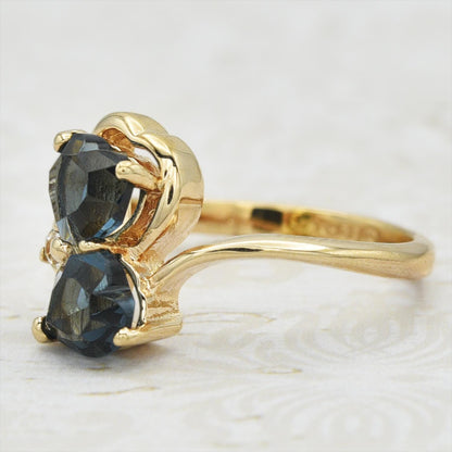 Vintage Double Heart Sapphire Blue Austrian Crystal Ring - 18k Gold Electroplated jewelry image 1