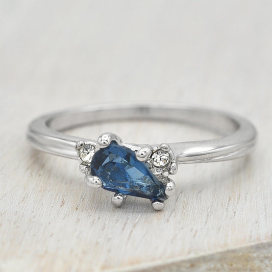 Vintage 18k White Gold Electroplated Sapphire Austrian Crystal Ring - Made in USA jewelry image 1