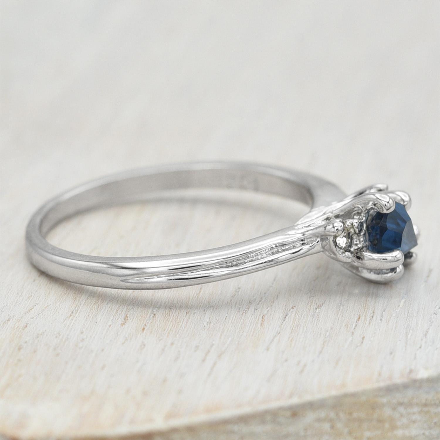 Vintage 18k White Gold Electroplated Sapphire Austrian Crystal Ring - Made in USA jewelry image 1
