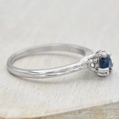 Vintage 18k White Gold Electroplated Sapphire Austrian Crystal Ring - Made in USA jewelry image 1