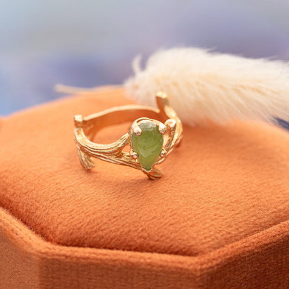Vintage Genuine Jade 18K Yellow Gold Electroplated Twig Style Ring - Made in USA jewelry image 1
