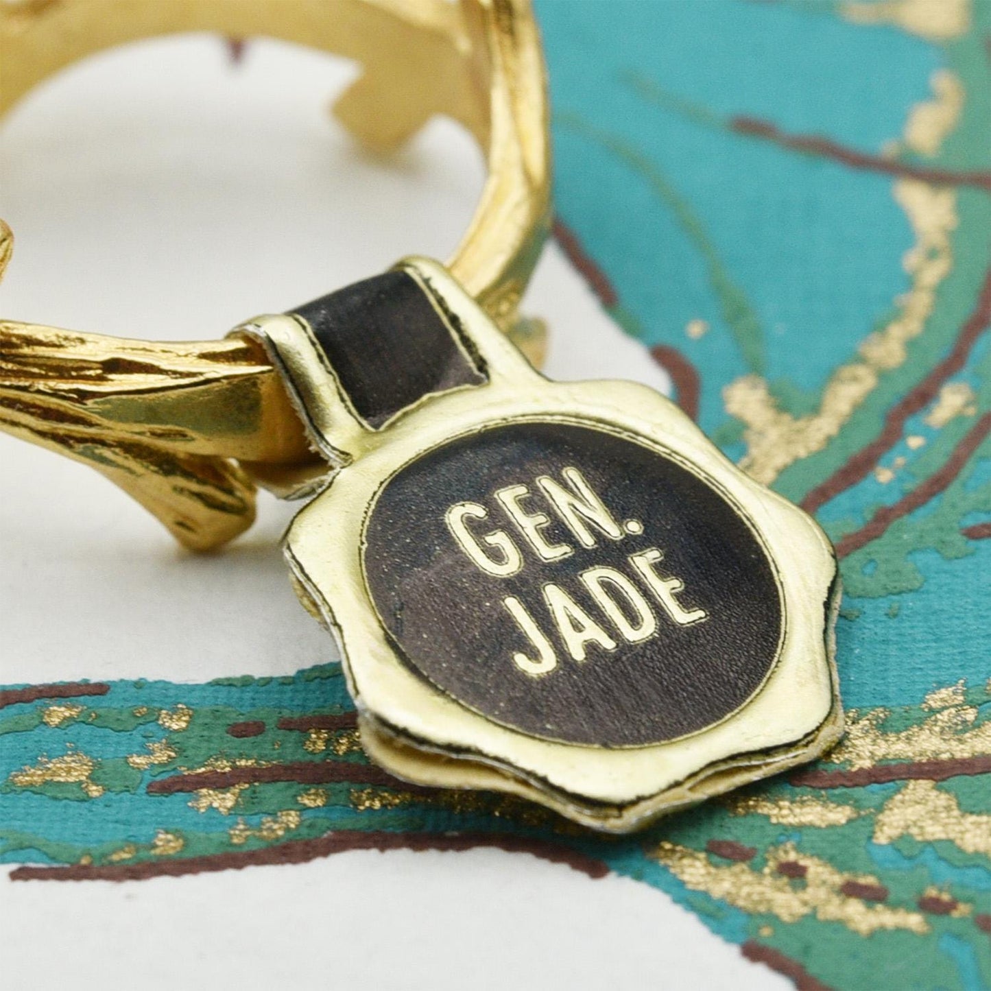 Vintage Genuine Jade 18K Yellow Gold Electroplated Twig Style Ring - Made in USA jewelry image 1