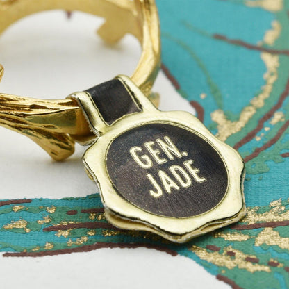 Vintage Genuine Jade 18K Yellow Gold Electroplated Twig Style Ring - Made in USA jewelry image 1
