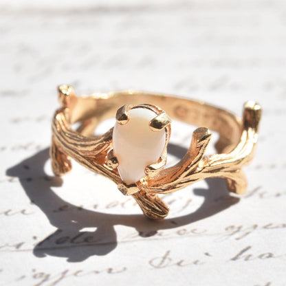 Vintage Genuine Opal 18k Yellow Gold Electroplated Twig Style Ring - Made in USA jewelry image 1