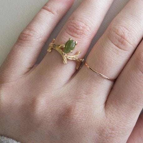 Vintage Genuine Jade 18K Yellow Gold Electroplated Twig Style Ring - Made in USA jewelry image 1