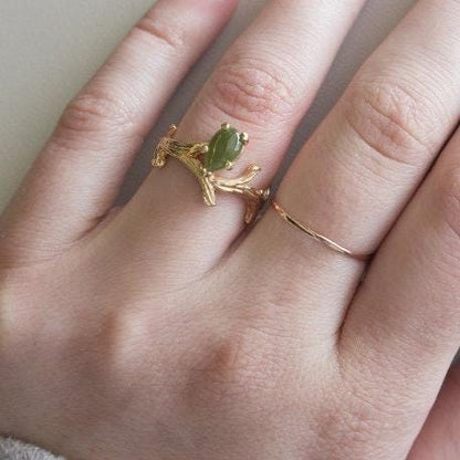 Vintage Genuine Jade 18K Yellow Gold Electroplated Twig Style Ring - Made in USA jewelry image 1