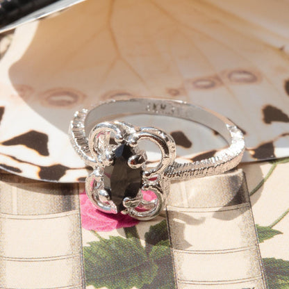 Vintage Marquise Cut Jet Black Austrian Crystal Cocktail Ring in 18k White Gold Electroplate jewelry image 1