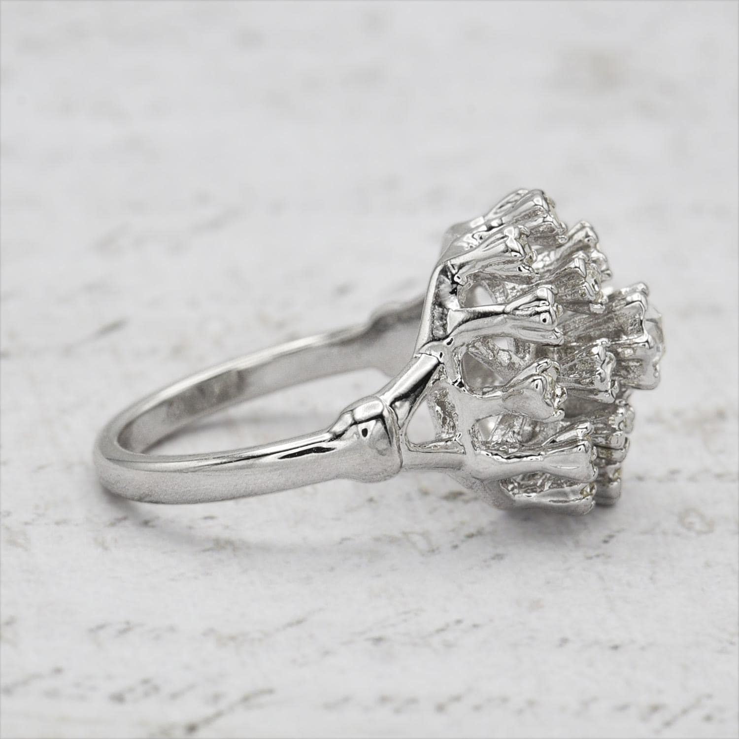 Vintage Clear Austrian Crystal Burst Ring – 18k White Gold Electroplated, Made in USA jewelry image 1