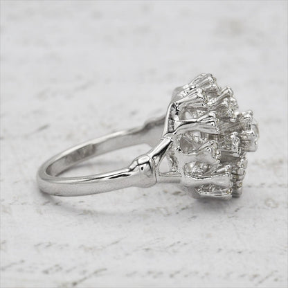Vintage Clear Austrian Crystal Burst Ring – 18k White Gold Electroplated, Made in USA jewelry image 1