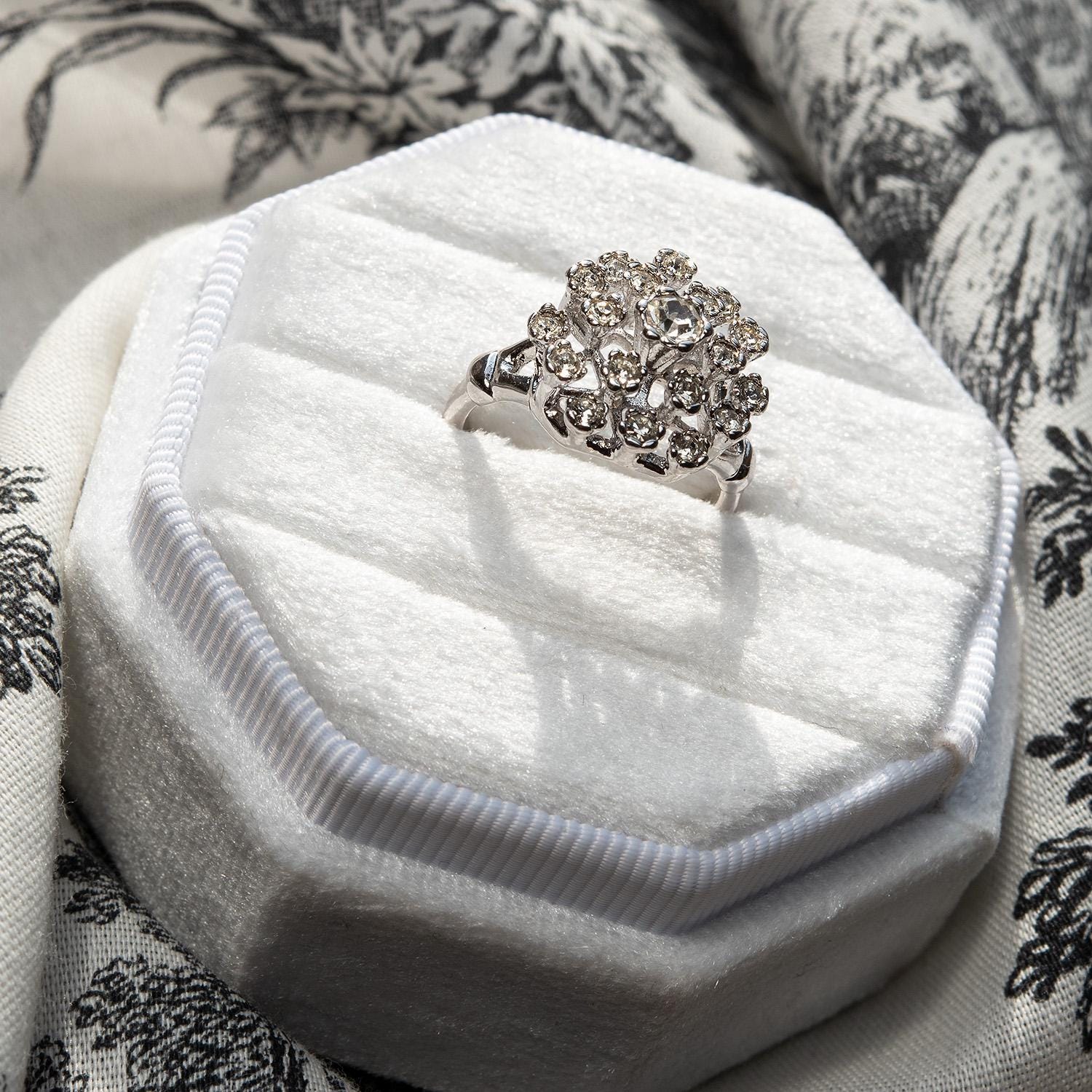Vintage Clear Austrian Crystal Burst Ring – 18k White Gold Electroplated, Made in USA jewelry image 1