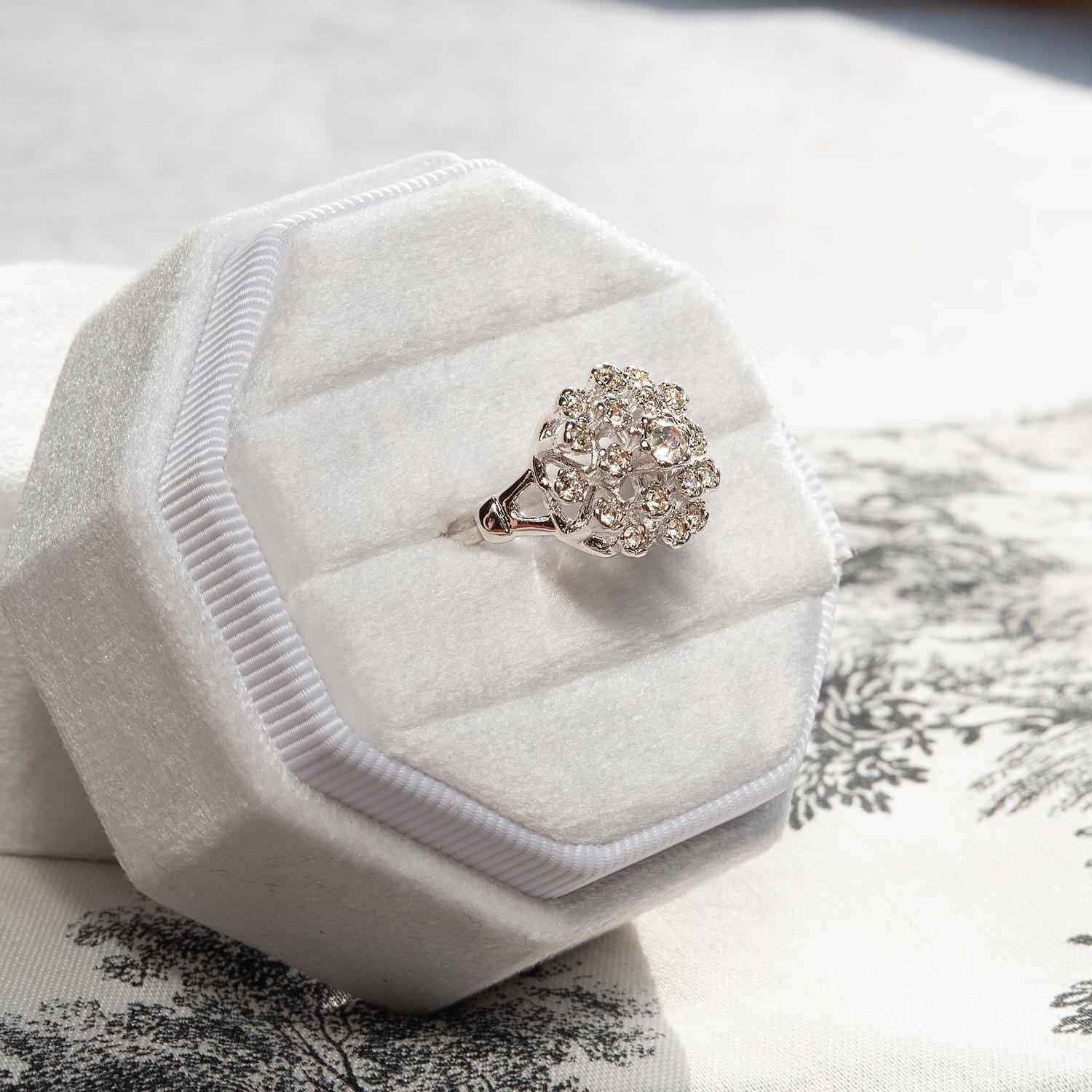 Vintage Clear Austrian Crystal Burst Ring – 18k White Gold Electroplated, Made in USA jewelry image 1