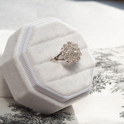 Vintage Clear Austrian Crystal Burst Ring – 18k White Gold Electroplated, Made in USA jewelry image 1