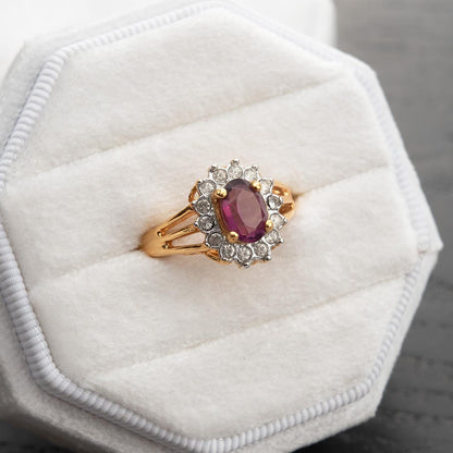 Vintage Amethyst and Clear Austrian Crystal Birthstone Ring - 18kt HGE Gold Electroplated, Made in USA jewelry image 1